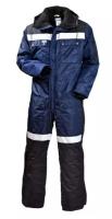 Winter work overalls with a hood, blue-black